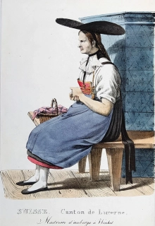 Švýcarsko – Luzern, Winkel, G. Engelmann, staře kolorovaná litografie, 1826
