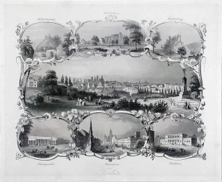 Teplice – Upomínkový list, Albert Henry Payne, původní oceloryt, 1860