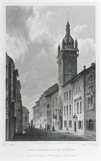 Brno – Radnice, Johann Poppel, Carl Würbs, původní oceloryt, 1845