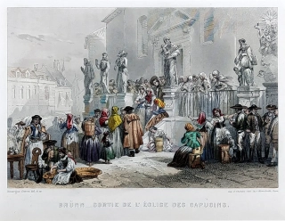 Brno – Kapucínské náměstí, Rouargue, částečně kolorovaný původní oceloryt, 1859