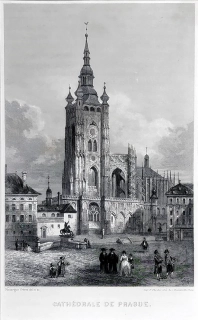 Praha – Katedrála svatého Víta, Rouarque, předleptaný oceloryt, ca 1835