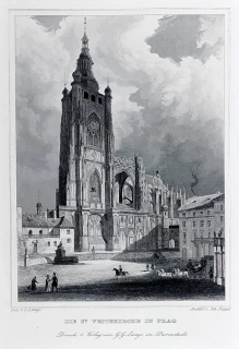 Praha – Katedrála svatého Víta, J. Poppel, L. Lange, pův. oceloryt, ca 1835