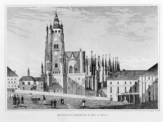 Praha – Katedrála svatého Víta, původní oceloryt, 1850