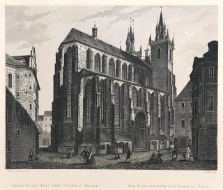 Praha – Chrám Matky Boží před Týnem, A. Fesca, W. Kandler, původní oceloryt, 1860