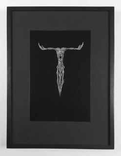 Škubal Marek – Orant, scratchboard (škrábaná kresba), 2021