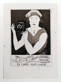 Šťastný Ctibor – Ex libris Rudy Lukeše, původní signovaný lept, nedatováno