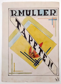 W. K. – R. Müller Tapeten, reklamní návrh, akvarel a perokresba, ca 1920