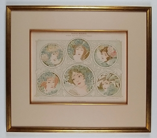 Secesní portréty – Dekorative Vorbilder, barevná litografie, ca 1900. prodej grafiky