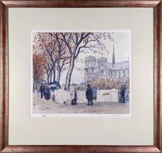 Šimon Tavík František – Bukinisté a Notre Dame v Paříži, barevný lept, 1924
