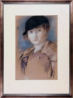Dědina Jan – Dívka v jezdeckém kloboučku, kresba suchým pastelem, ca 1912