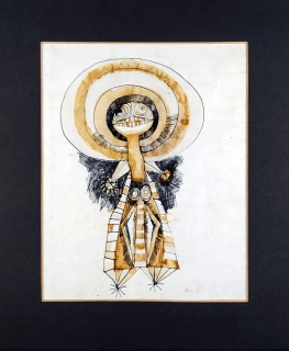 Hořánek Jaroslav – Panenka, kolorovaná kresba tuší, 1970