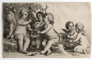 Hollar Václav – Ježíš, sv. Jan Křtitel a čtyři andílci, podle Pietera van Avonta, Parthey 496, původní lept, 1646