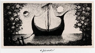 Jiřincová Ludmila – Spící loď, původní litografie s barevným podtiskem, ca 1960