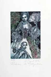 Čápová Hana – Madame de Pompadour, barevný lept, číslováno 18/100, 2016