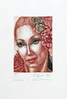 Čápová Hana – Dáma s kaméliemi, barevný lept, číslováno 33/100, 2012