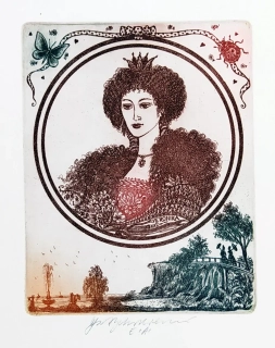Vychodilová Olga – Ex libris Veronika, barevný lept, autorský tisk, nedatováno
