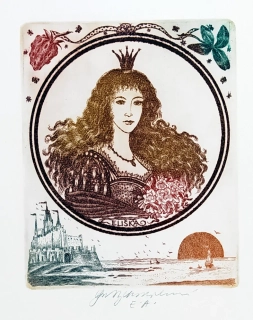 Vychodilová Olga – Ex libris Eliška, barevný lept, autorský tisk, nedatováno