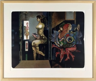 Liesler Josef – Akt v ateliéru, rozměrná barevná litografie, 1983