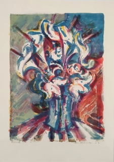 Bauch Jan – Kytice, rozměrná barevná litografie, autorský tisk, 1962