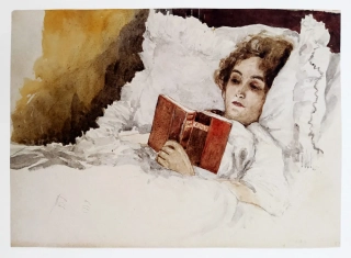 Šimůnek Karel – Čtenářka, akvarelová malba, nedatováno