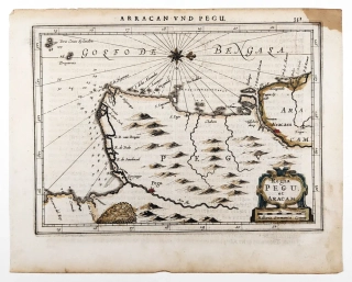 Regna Pegu a Aracam – Atlas Minor, staře kolorovaný původní mědiryt, 1648–1651