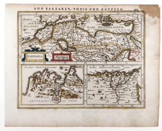 Severní Afrika, Tunis a Egypt – Atlas Minor, staře kolorovaný původní mědiryt, 1648