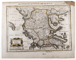 Řecko, Makedonie a Albánie – Atlas Minor, staře kolorovaný původní mědiryt, 1648–1651