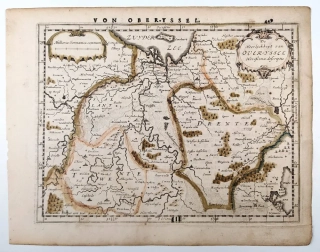 Nizozemsko, Overijssel – Atlas Minor, staře kolorovaný původní mědiryt, 1648–1651