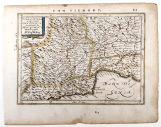 Itálie, Piemont – Atlas Minor, staře kolorovaný původní mědiryt, 1648–1651