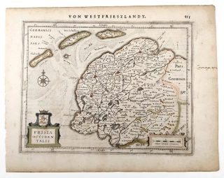 Nizozemsko, Frísko – Atlas Minor, staře kolorovaný původní mědiryt, 1648–1651