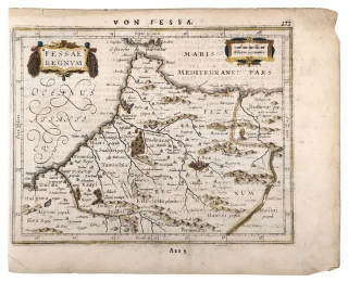 Maroko, Alžírsko – Atlas Minor, staře kolorovaný původní mědiryt, 1648–1651