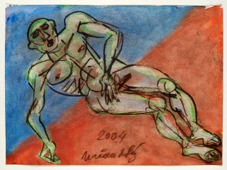 Načeradský Jiří – Odpočinek válečníka, signovaná kresba tuší a akvarelem, 2004