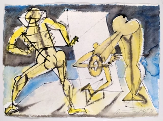 Načeradský Jiří – Tanec, signovaná kresba tuší a akvarelem, 1998