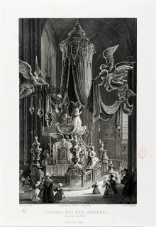 Praha – Chrám sv. Víta, hrob sv. Jana Nepomuckého, E. Gurk, původní oceloryt, ca 1835