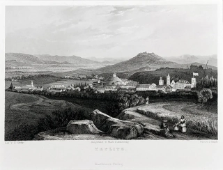 Teplice – pohled na město, E. Gurk, Z. Turnbull, původní oceloryt, 1839