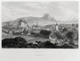 Bílina u Teplic – Fr. Reinhold, J. Shury & Sohn, původní oceloryt, ca 1835