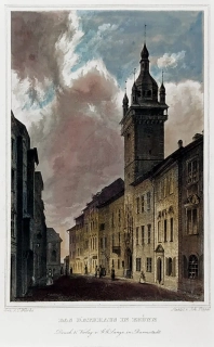 Brno – Radnice, Johann Poppel, Carl Würbs, kolorovaný původní oceloryt, 1845