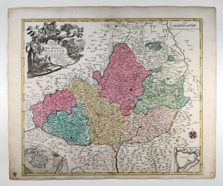 Morava – Conrad Tobias Lotter, staře kolorovaný původní mědiryt, 1758