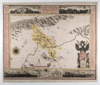 Teplice a okolí – I. G. Krügner, A. F. Zürner, staře kolorovaný původní mědiryt, před 1742