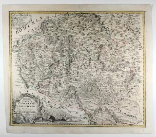 Znojemský a Jihlavský kraj – Johann Baptist Homann, staře kolorovaný původní mědiryt, 1720