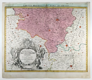 Olomoucký kraj – Johann Baptist Homann, staře kolorovaný původní mědiryt, 1720