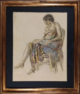 Špillar Karel – Sedící žena, studie k obrazu, kresba suchým pastelem, ca 1920