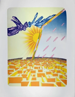 Holý Stanislav – Labyrint, velkoformátová grafika, původní barevná litografie, ca 1980