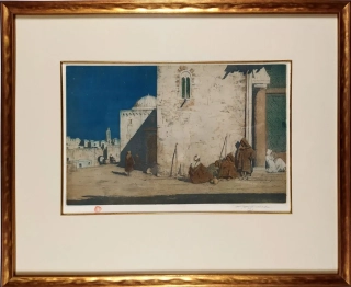 Šimon Tavík František – Tangerské nokturno, původní barevný lept, 1914