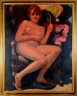 Seidl Jaromír – Akt sedící ženy, velkoformátová olejomalba, 1919