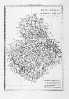  Čechy, Morava a Lužice – M. Bonne, původní mědiryt, 1789