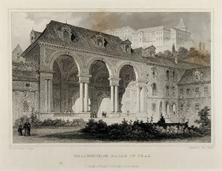 Praha – Valdštejnský palác, Poppel Johann, původní oceloryt, ca 1830