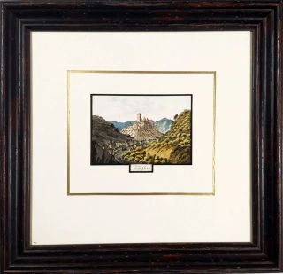 Karlštejn – A. Pucherna, A. G. Meissner, kolorovaný obrysový lept, 1798