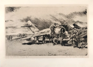 Synecká Naděžda – Na letišti, původní lept, číslováno 14/50, 1957