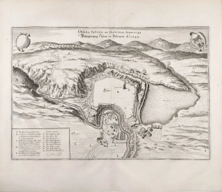 Tábor –  pohled na město, M. Merian, původní mědiryt, veduta, 1650